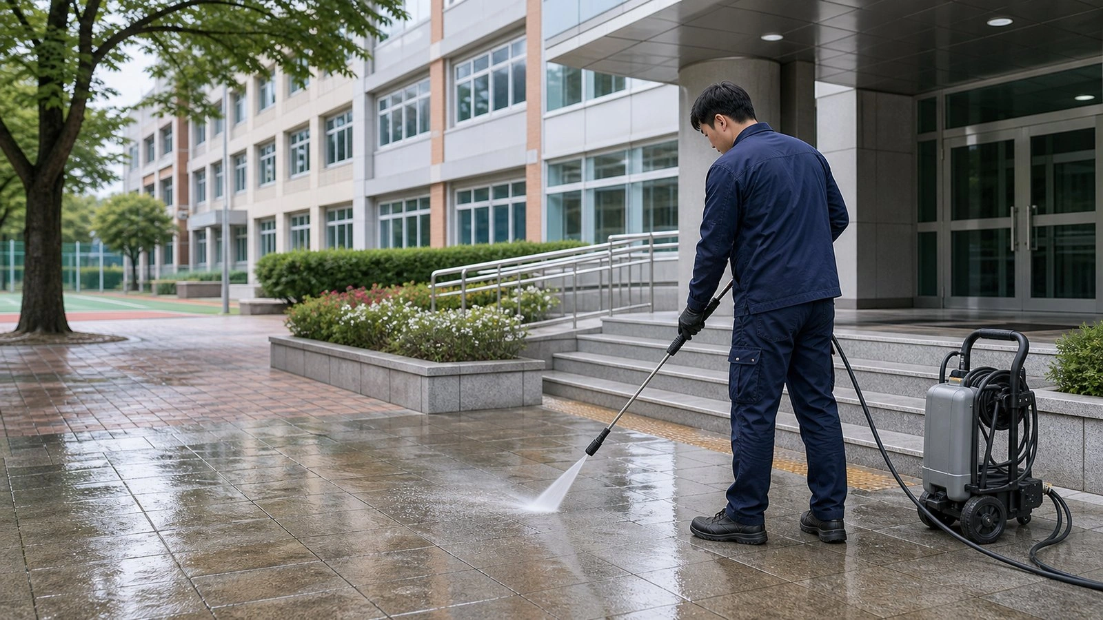 학교 외부 환경 청소 작업 이미지